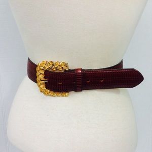 Brown Leather Buckle Belt Gold Woven Buckle